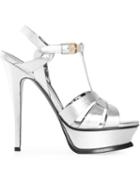 Saint Laurent Tribute Sandals, Women's, Size: 9, Grey, Leather