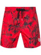 Moncler Scribble Tropical Print Swim Shorts - Red