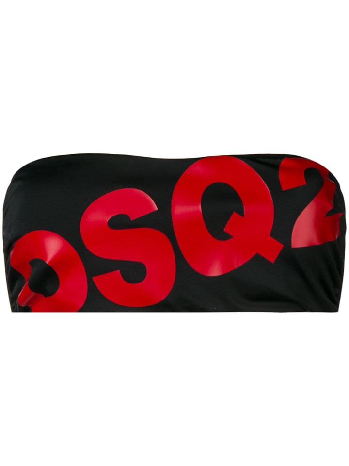 Dsquared2 Logo Print Bandeau Bikini Top - Black