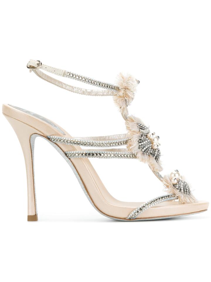 René Caovilla Strappy Embellished Sandals - Nude & Neutrals