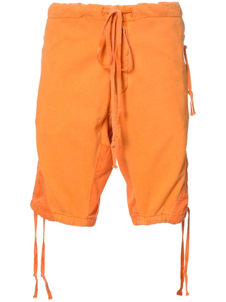 Greg Lauren Panelled Shorts, Men's, Size: 4, Yellow/orange, Cotton