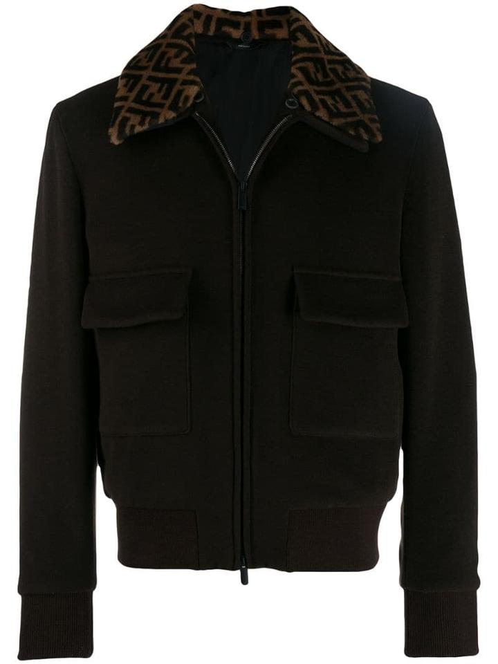 Fendi Ff Collar Bomber Jacket - Brown