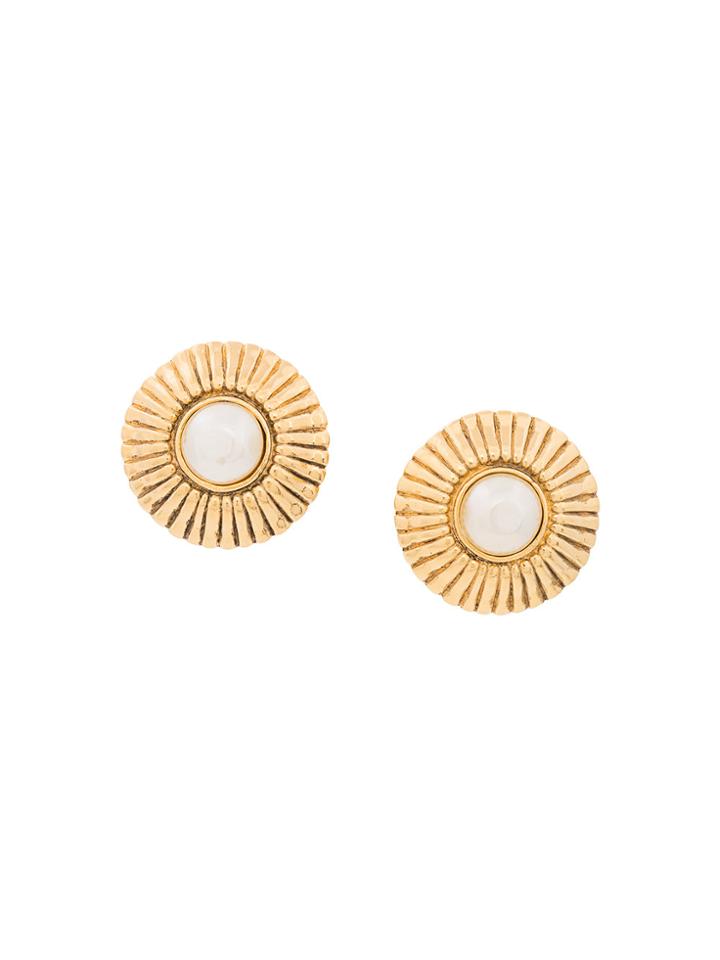 Chanel Vintage Lined Embossed Earrings - Metallic