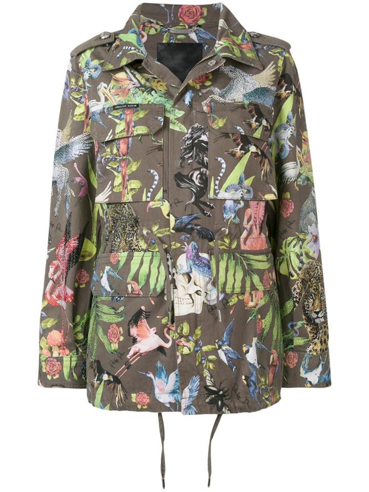 Philipp Plein Animal Print Military Jacket - Green