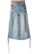 Roberto Cavalli - Embroidered Denim Skirt - Women - Cotton/spandex/elastane - 40, Blue, Cotton/spandex/elastane