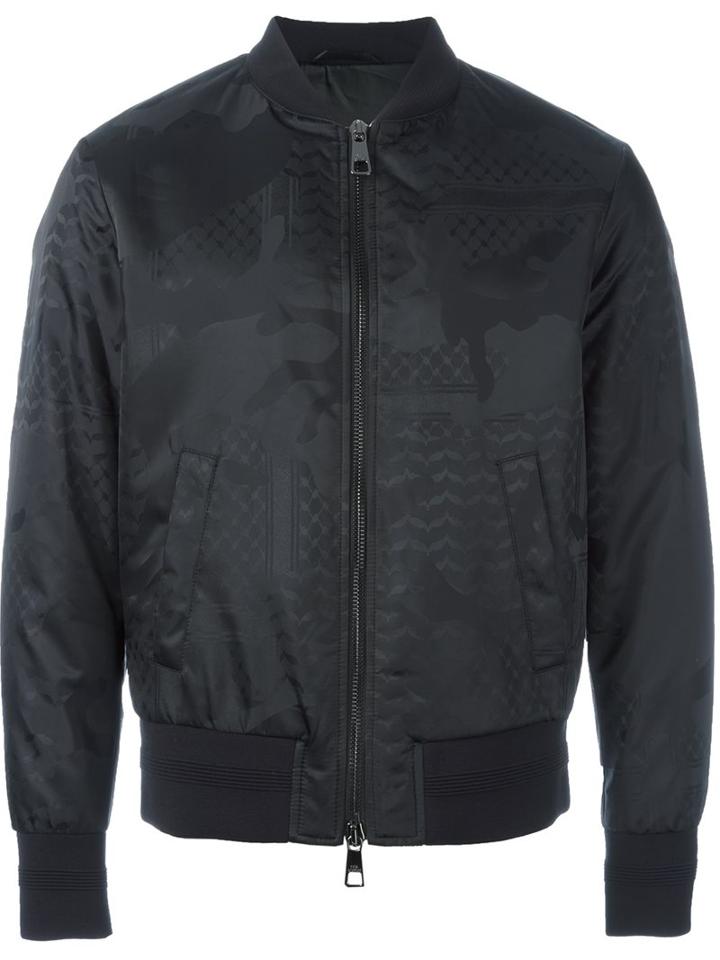 Neil Barrett Patterned Bomber Jacket, Men's, Size: Large, Black, Cupro/polyamide