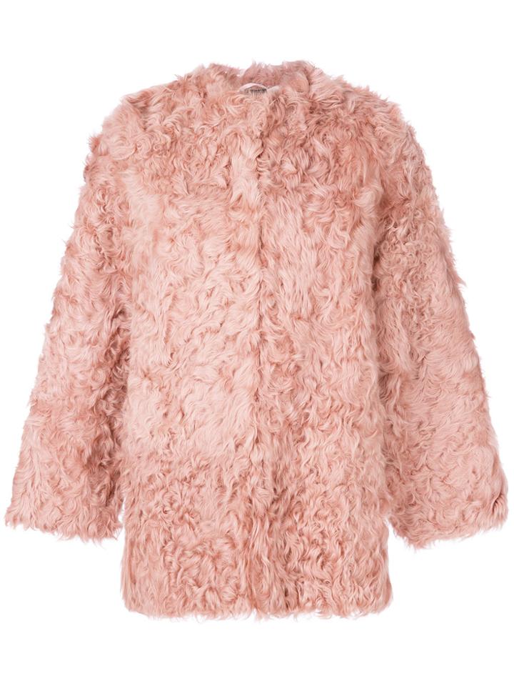 Numerootto Collarless Coat - Pink & Purple