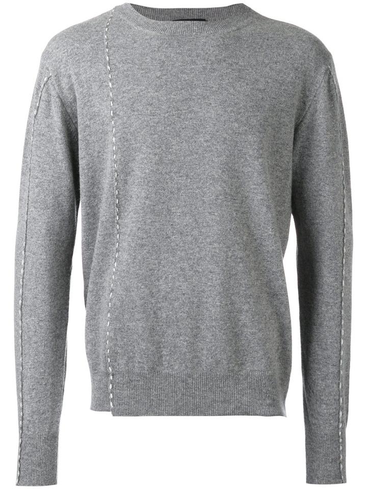 Raf Simons Round Neck Stitch Sweater, Men's, Size: Medium, Grey, Wool