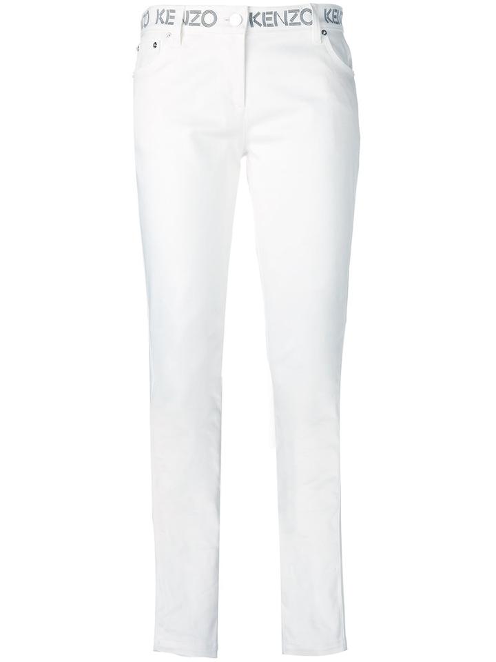 Kenzo Logo Waistband Skinny Jeans, Women's, Size: 36, White, Cotton/polyester/spandex/elastane
