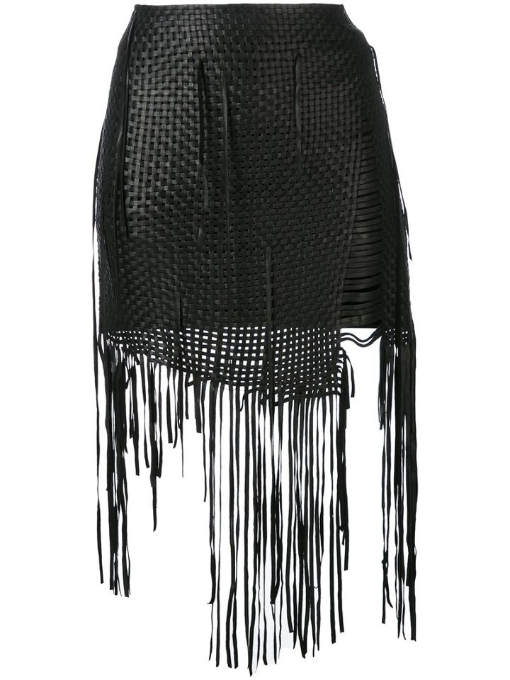 Magda Butrym - Fringed Skirt - Women - Silk/sheep Skin/shearling/modal - 36, Black, Silk/sheep Skin/shearling/modal