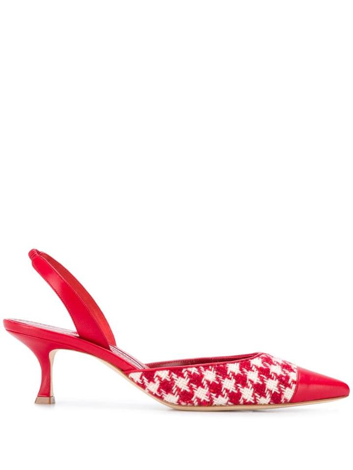 Manolo Blahnik Slingback Houndstooth Sandals - Red