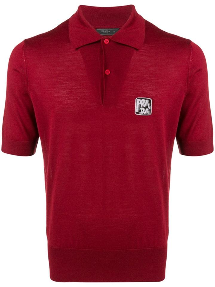 Prada Intarsia Knit Polo Shirt - Red