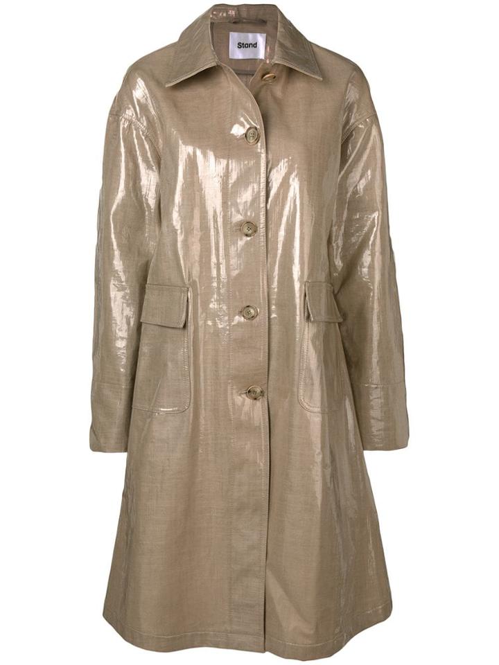 Stand Single Breasted Coat - Neutrals