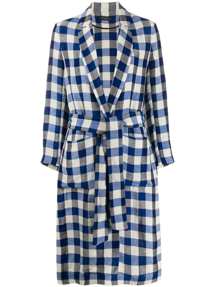 Antonelli Gingham Trench Coat - Blue