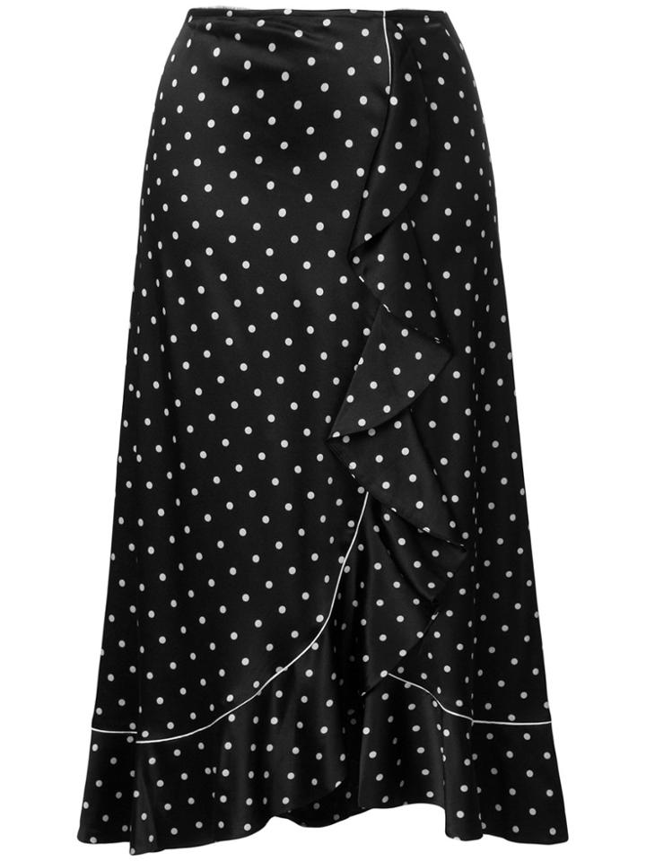Ganni Asymmetric Ruffle Detail Spotted Skirt - Black