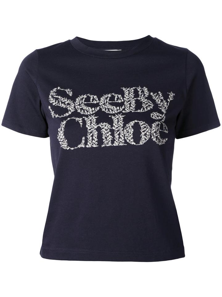 Floral Logo T-shirt - Women - Cotton - L, Blue, Cotton, See By Chloé