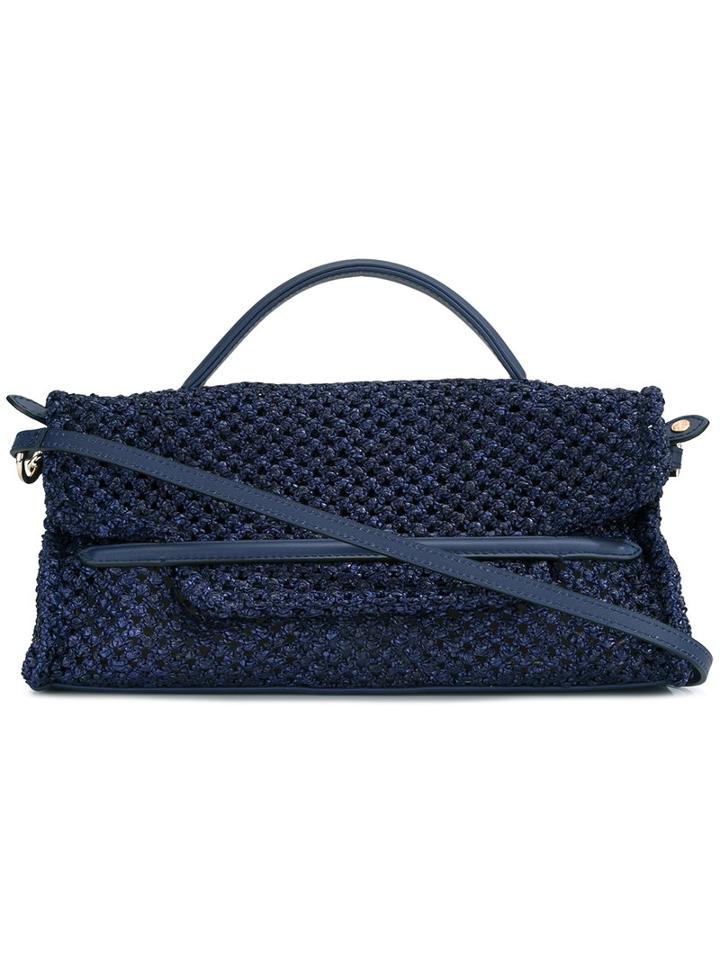 Zanellato Fold-over Closure Tote, Women's, Blue, Raffia/leather