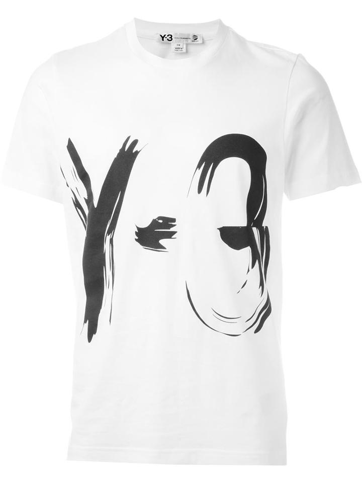 Y-3 Logo Print T-shirt, Men's, Size: M, White, Cotton