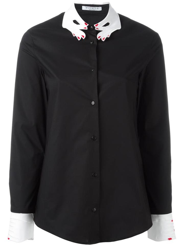Vivetta Embroidered Hand Collar Shirt, Women's, Size: 42, Black, Cotton/spandex/elastane