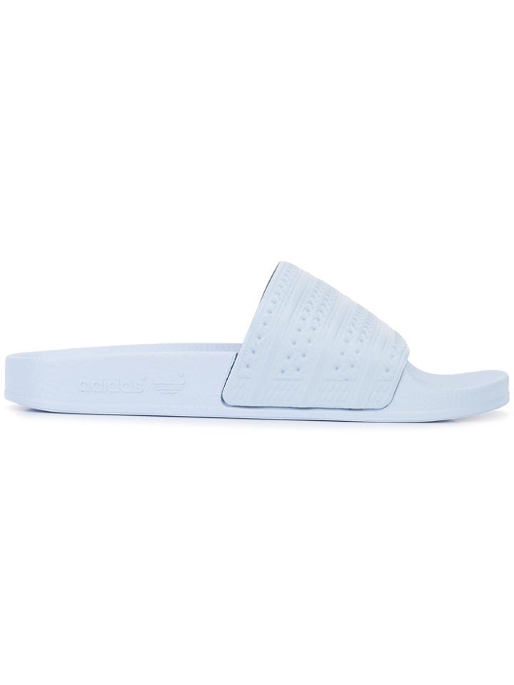 Adidas Perforated Striped Pool Slides - Blue