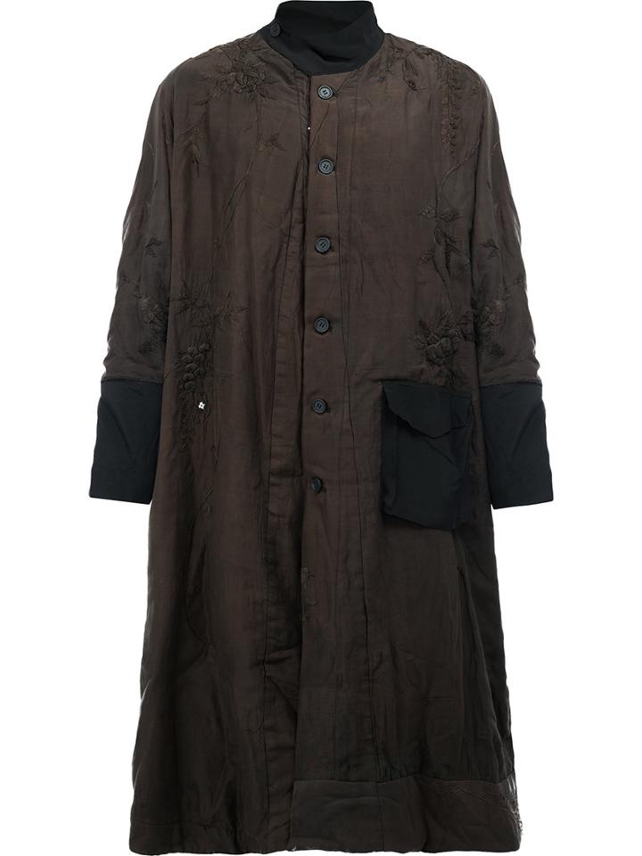 By Walid Floral Embroidery High-neck Coat, Men's, Size: Medium, Brown, Silk