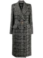 Ermanno Ermanno Belted Check Print Coat - Black