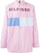 Tommy Hilfiger Logo Print Striped Shirt - Pink