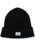 Cp Company Logo Patch Beanie Hat - Black