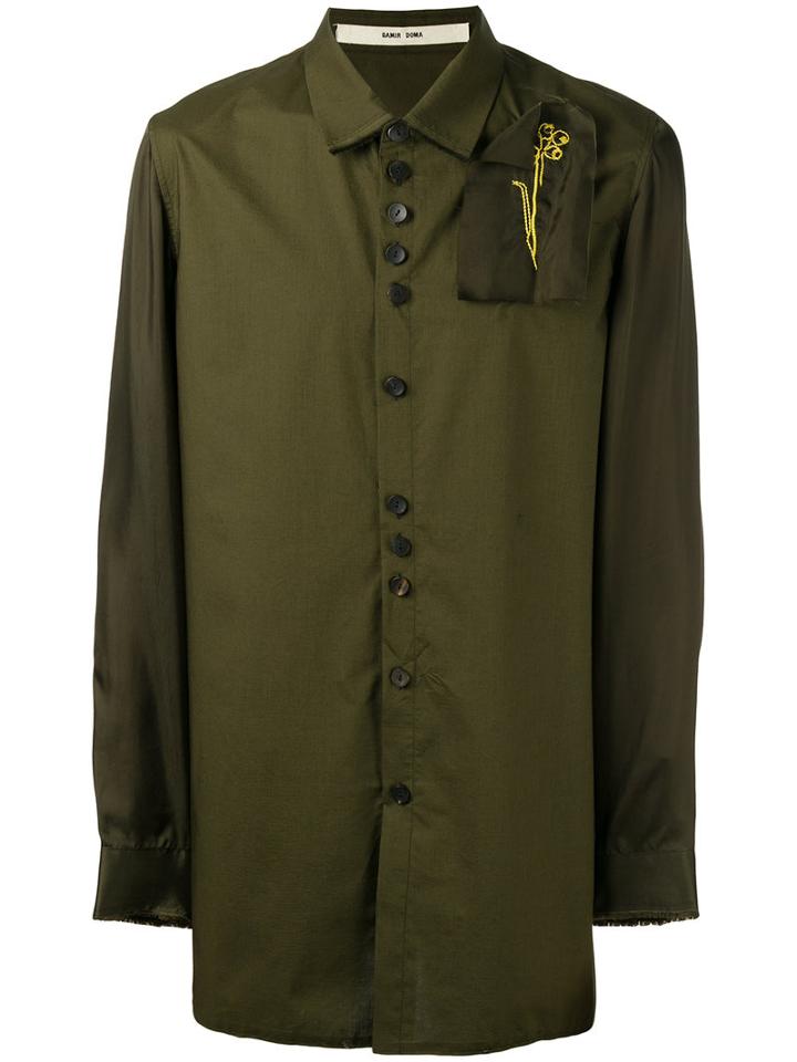 Damir Doma Embroidered Patch Shirt, Men's, Size: Small, Green, Cotton/cupro