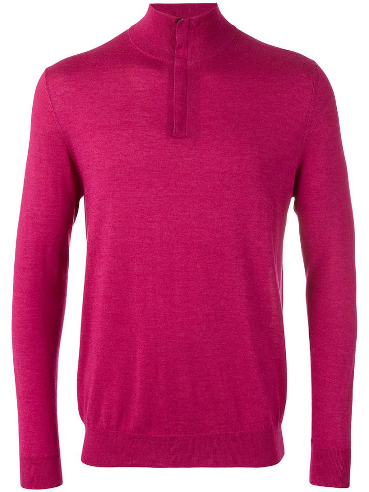 N.peal The Regent Fine Gauge Half Zip Jumper, Men's, Size: Xl, Pink/purple, Silk/cashmere