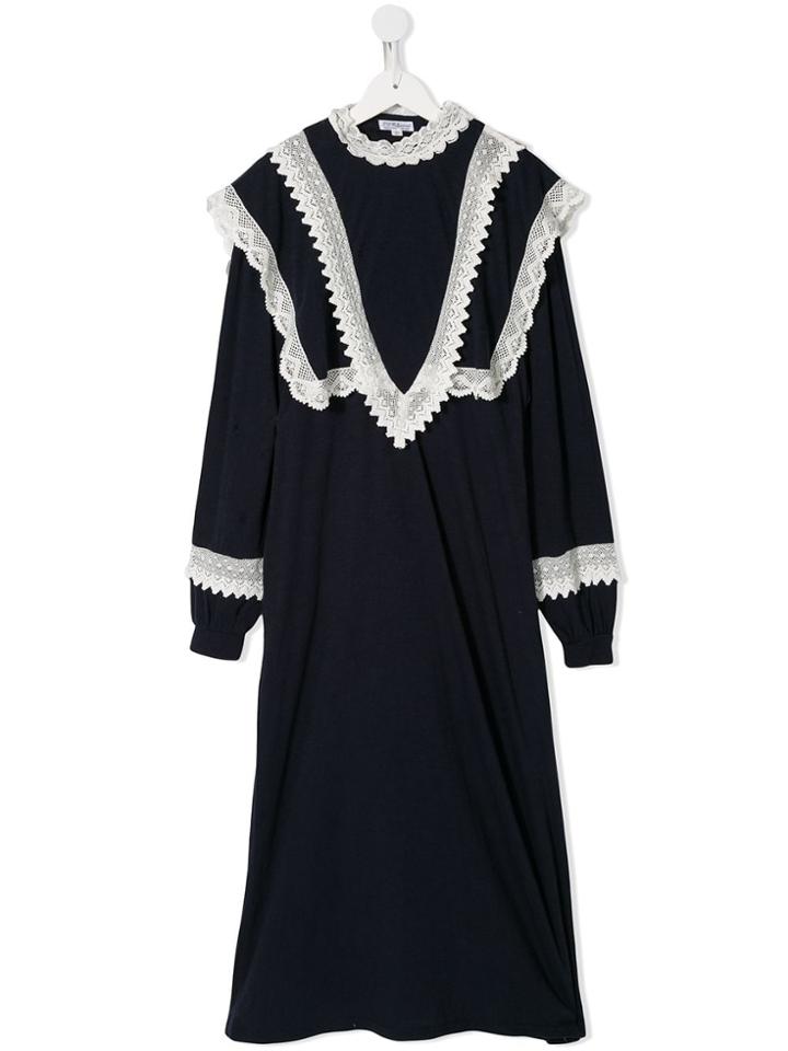 Go To Hollywood Teen Lace Trim Dress - Blue