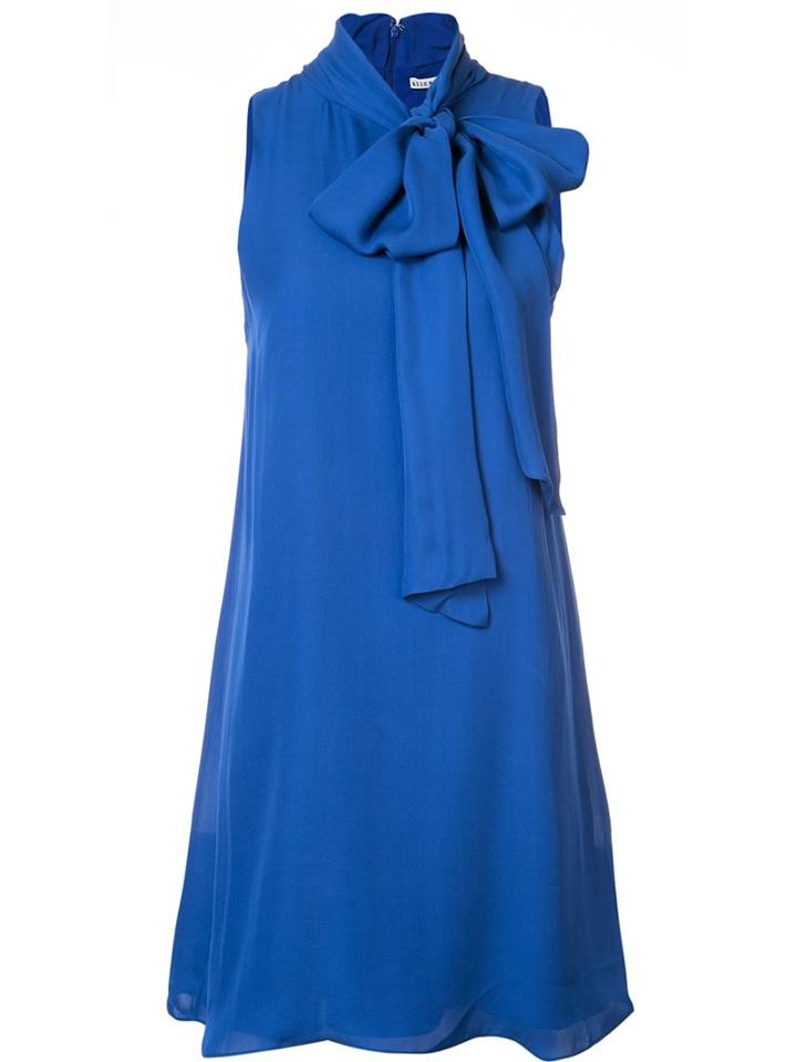 Alice+olivia Bow Neck Shift Dress, Women's, Size: Small, Blue, Polyester/spandex/elastane/silk
