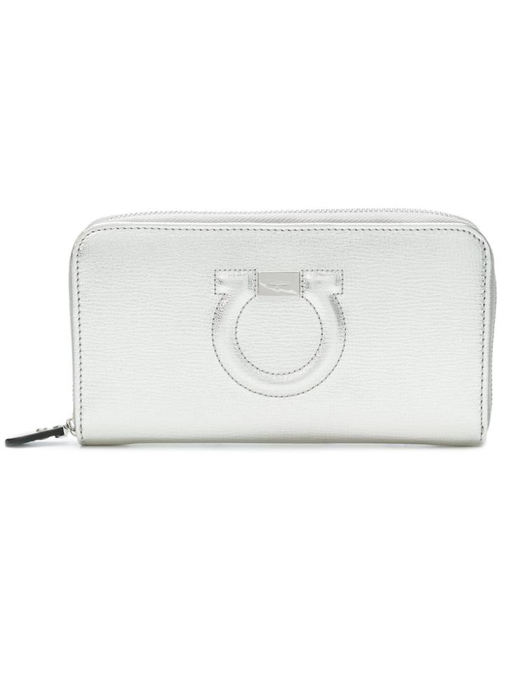 Salvatore Ferragamo Gancini Zip Around Wallet - Metallic
