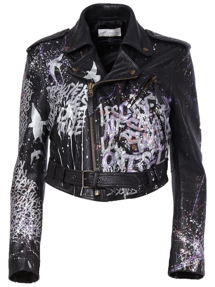 Faith Connexion Cropped Biker Jacket, Women's, Size: 40, Black, Lamb Skin/acetate