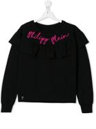 Philipp Plein Junior Logo Embroidered Sweatshirt - Black
