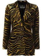 Roberto Cavalli Tiger Print Velvet Blazer, Women's, Size: 42, Black, Viscose/cotton/silk