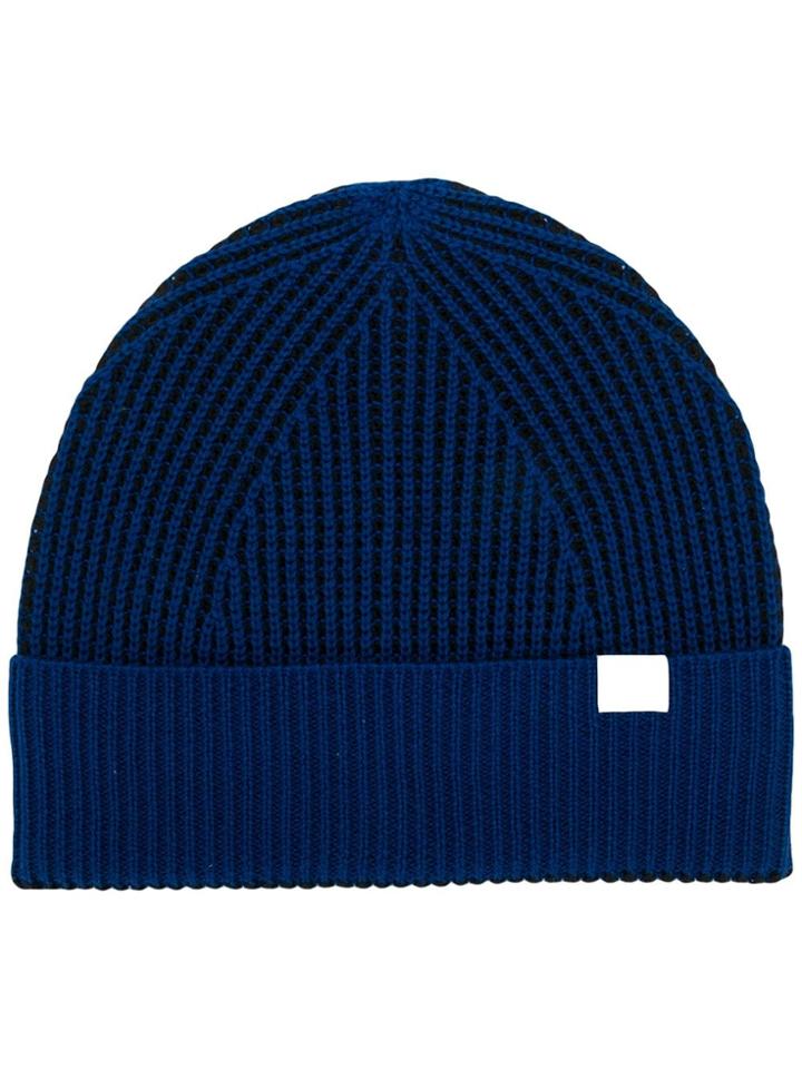 Cp Company Logo Patch Knit Beanie - Blue