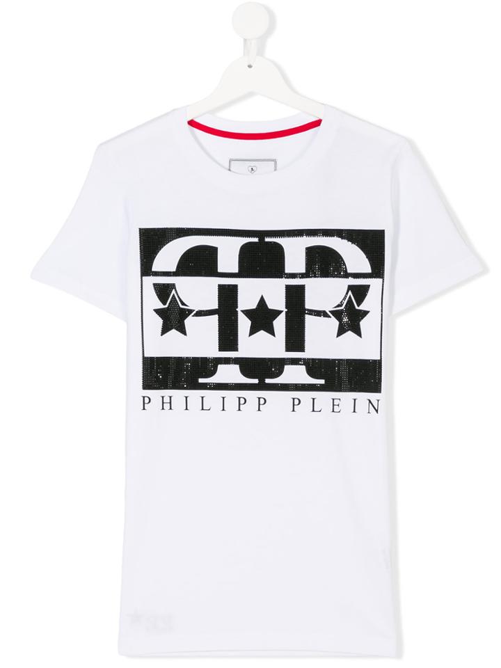 Philipp Plein Junior Rhinestone Logo T-shirt - White