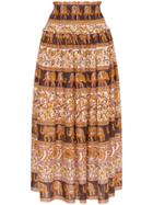 Zimmermann Suraya Smocked Elephant Print Skirt - Brown