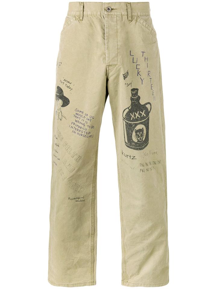 Neighborhood - Sketch Print Trousers - Men - Cotton - S, Nude/neutrals, Cotton