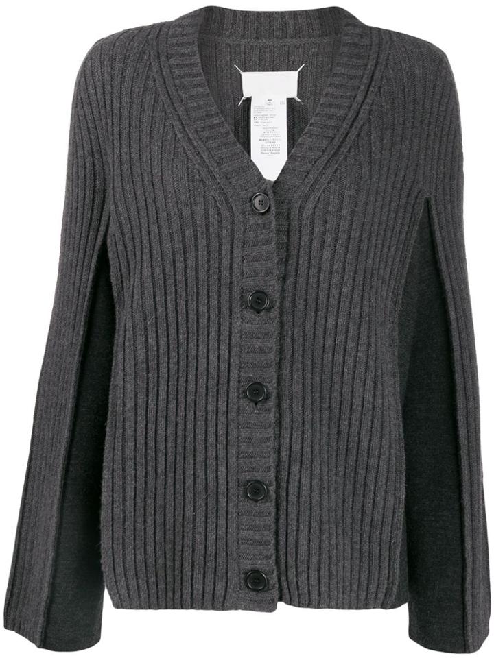 Maison Margiela Contrast Panel Ribbed Cardigan - Grey