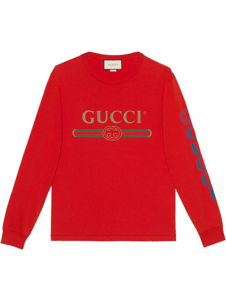 Gucci Gucci Logo T-shirt With Dragon - Red