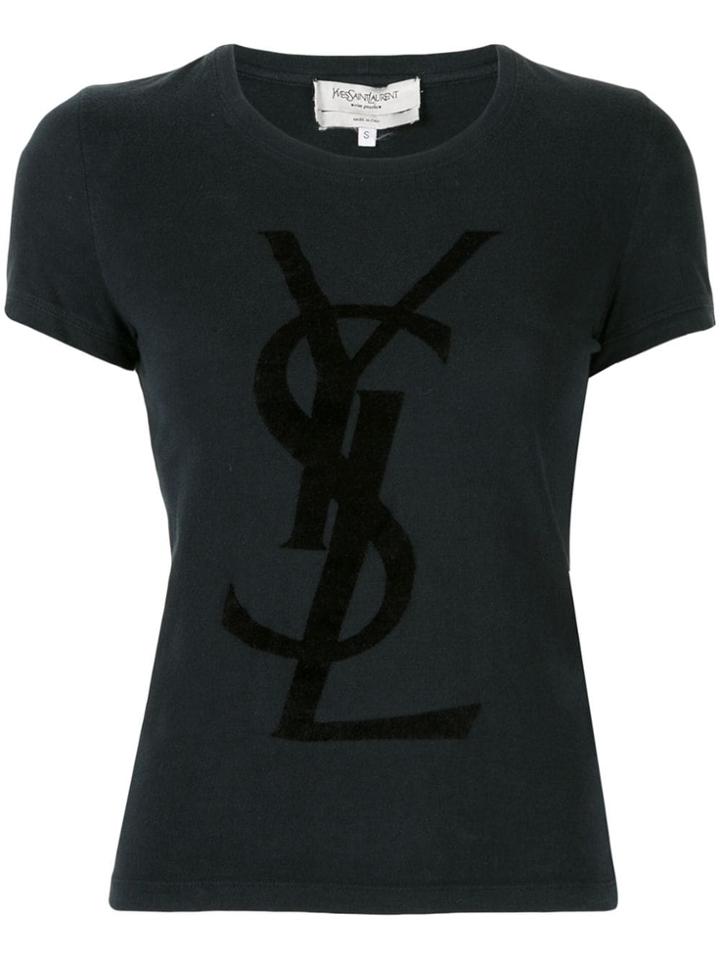 Yves Saint Laurent Pre-owned Velvet Effect Logo T-shirt - Black