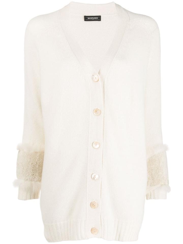 Simonetta Ravizza Lambskin Trim Cardigan - White