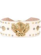 Fausto Puglisi Embellished Sea Motif Wide Belt, Women's, Size: Xs, Nude/neutrals, Leather/zamak/brass