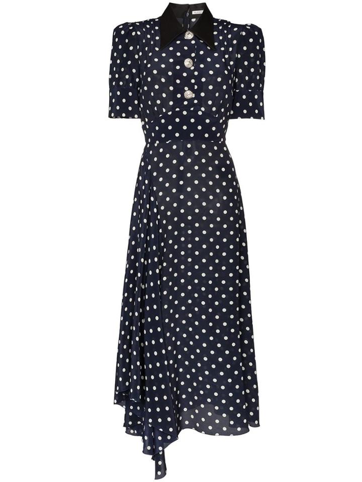 Alessandra Rich Collared Polka-dot Midi Dress - Blue