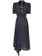 Alessandra Rich Collared Polka-dot Midi Dress - Blue