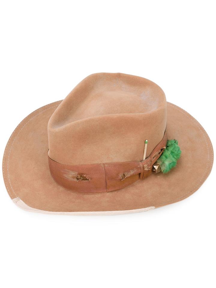 Nick Fouquet - Lucky Cat Fedora Hat - Women - Cotton - 57, Nude/neutrals, Cotton