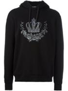 Dolce & Gabbana Crown And Rose Embroidered Patch Hoodie, Men's, Size: 48, Black, Cotton/polyester