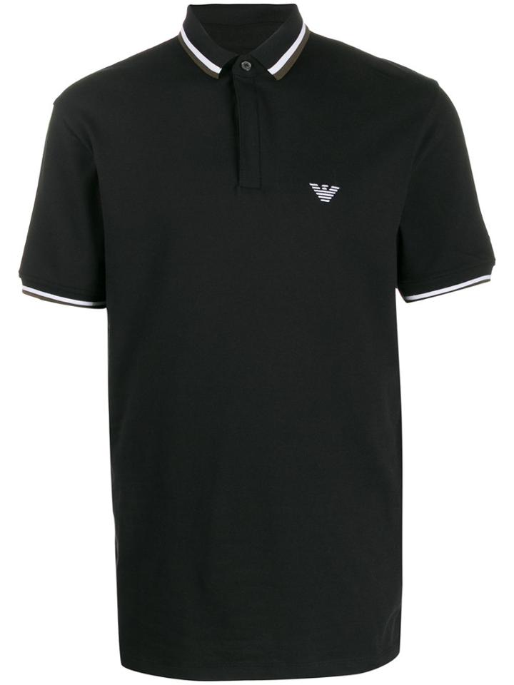 Emporio Armani Striped-trim Logo Polo Shirt - Black